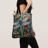 Tote Bag Verre en tache Dragonfly art peinture botanique bo (De près)