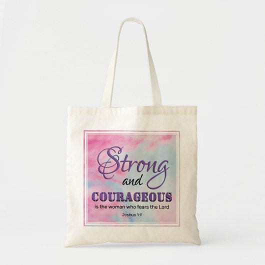 Tote Bag Verset biblique chrétien FORT ET COURAGEUX (Devant)