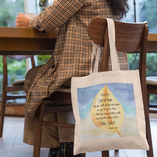 Tote Bag verset biblique Romains Jaune Bleu