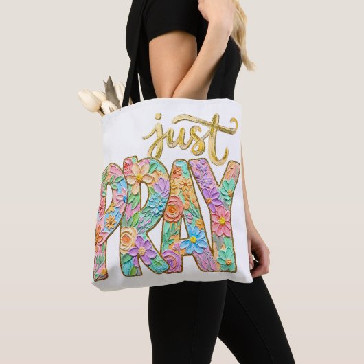 Tote Bag verset chrétien inspirant, prier simplement (De près)