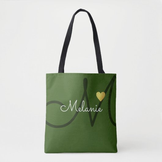 Tote Bag vert amour monogramme (Devant)