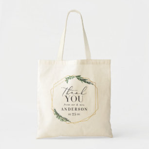Tote Bag Vert aquarelle géométrique or