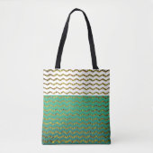 Tote Bag Vert blanc Ombre de turquoise de Chevron de (Devant)