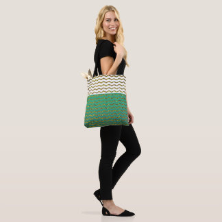 Tote Bag Vert blanc Ombre de turquoise de Chevron de