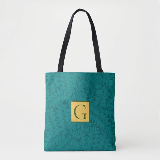 Tote Bag Vert bleu, Feuille botanique Turquoise Motif (Devant)