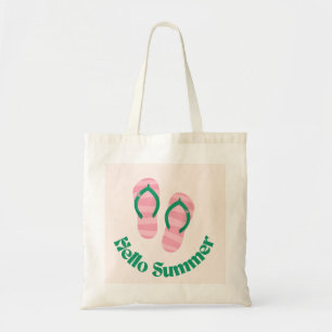 Tote Bag Vert Bonjour Été Roses Flip Flèches Chaussures Pla