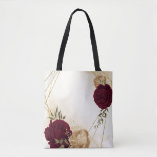 Tote Bag Vert bordeaux beige or botanique