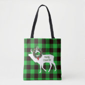Tote Bag Vert Buffalo Plaid Elk Silhouette Wreath Custom (Devant)