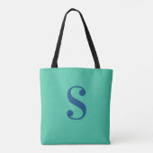 Tote Bag Vert clair minimal avec grand monogramme bleu mari (Dos)