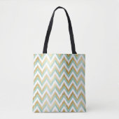 Tote Bag Vert et Faux Gold Foil Chevron Ikat Motif (Devant)