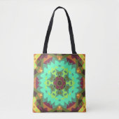 Tote Bag Vert fleur Mandala rétro violet et orange (Devant)