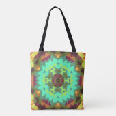 Tote Bag Vert fleur Mandala rétro violet et orange (Dos)