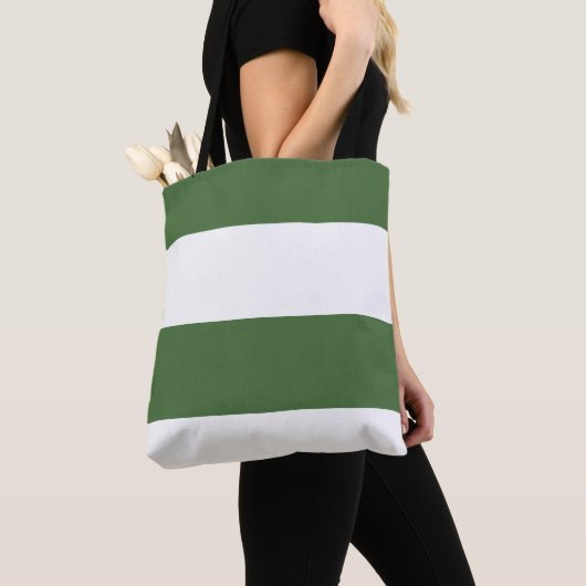 Tote Bag Vert foncé et blanc Simple Extra Wide Stripes (De près)
