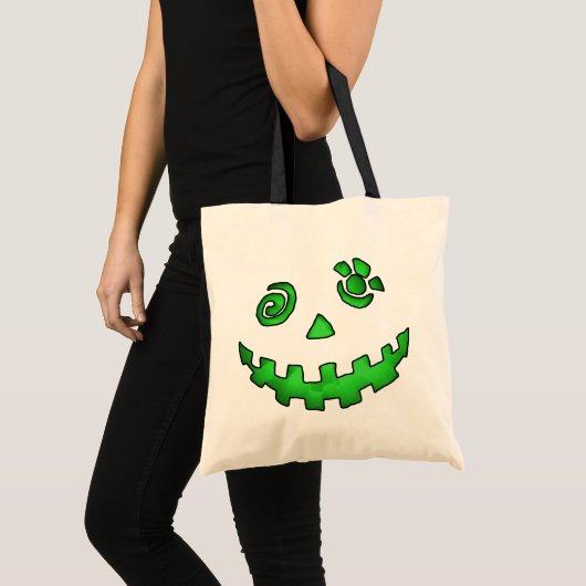 Tote Bag Vert fou de visage de citrouille de (Devant (produit))
