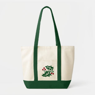 Tote Bag Vert houx et baies rouges Noël Vacances de Noël