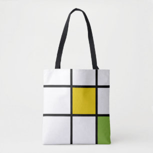 Tote Bag Vert Jaune et Noir dans le Style Mondrian