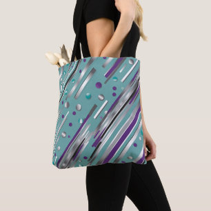 Tote Bag Vert menthe et rayure à pois violets