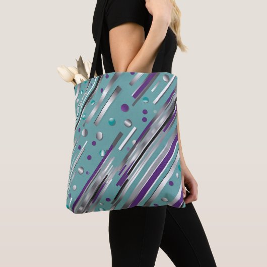 Tote Bag Vert menthe et rayure à pois violets (De près)