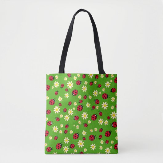 Tote Bag vert mignon de motif de fleur de coccinelle et de (Devant)