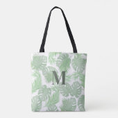 Tote Bag Vert Moderne Monogramme Palm Feuilles Personnalisé (Dos)