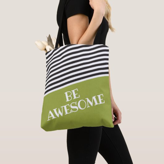 Tote Bag Vert noir blanc Ajouter son propre texte personnal (De près)
