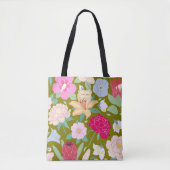Tote Bag Vert olive floral chic tendance unique (Devant)
