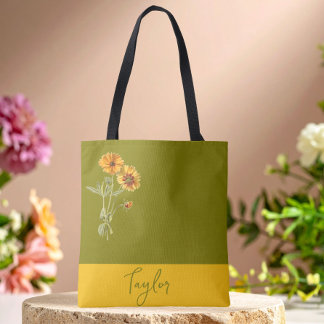 Tote Bag Vert olive floral minimal tendance chic