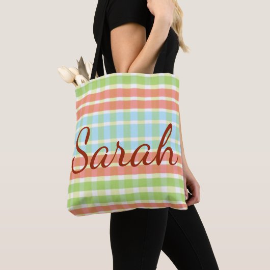 Tote Bag Vert Orange Et Bleu (De près)