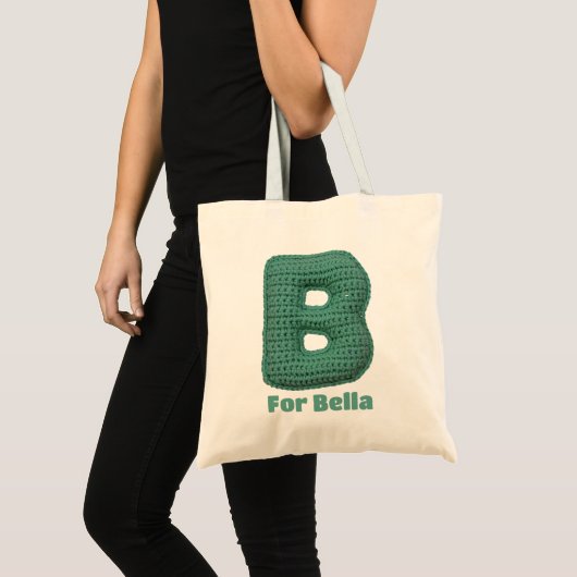Tote Bag Vert Poupée B Pour Initiales Nom Mignonne Moderne (Devant (produit))