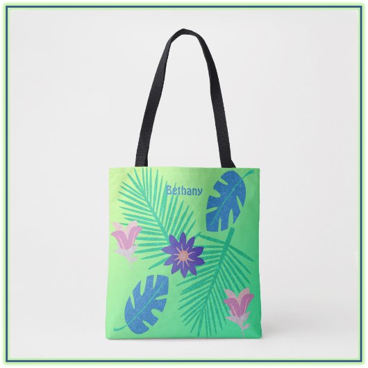 Tote Bag Vert rose moderne et violet tropique