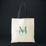 Tote Bag Vert sarcelle chic monogramme initial nom de scrip<br><div class="desc">Sac fourre-tout élégant vert sarcelle noir monogramme initial nom de script tendance moderne</div>
