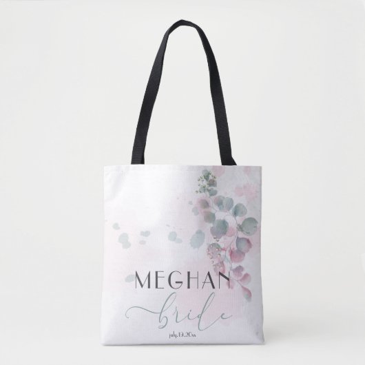 Tote Bag Vert Sauge Clair Feuillage Rose Pâle (Devant)