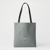 Tote Bag Vert sauge et blanc | Monogramme initiales moderne (Devant)