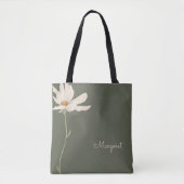 Tote Bag Vert sauge Fleur blanche Minimal Simple (Devant)