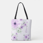 Tote Bag Vert violet personnalisé, Fleurs aquarelles (Dos)