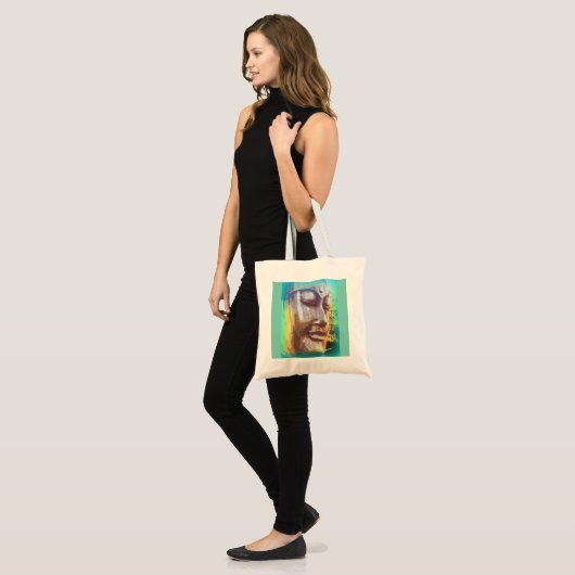 Tote Bag vert visage bouddha (Devant (modèle))