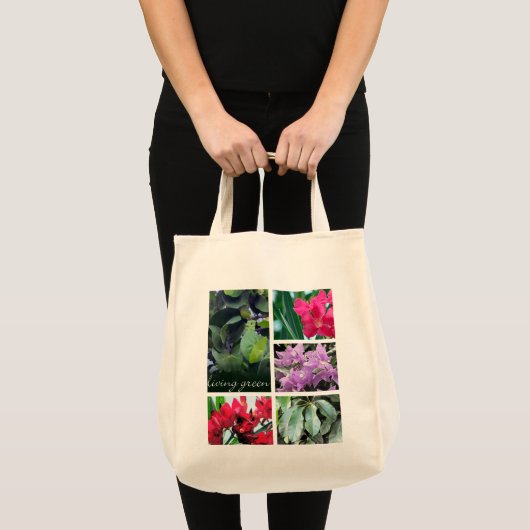 Tote Bag vert vivant, feuilles et fleurs (Devant (produit))