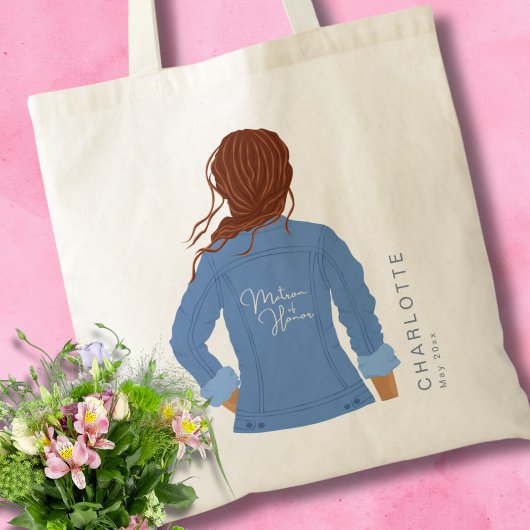 Tote Bag Veste Denim tirée à la main Matron de cheveux roug