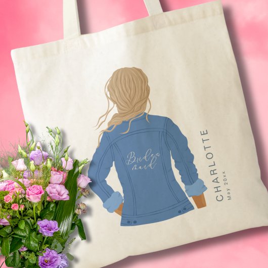 Tote Bag Veste en denim dessinée à la main Cheveux blonds D