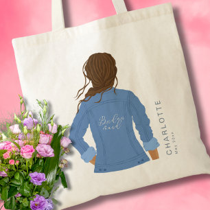 Tote Bag Veste en denim dessinée à la main Cheveux bruns De