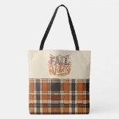 Tote Bag Vibes D'Automne Tendance Brûlé Orange Plaid Imprim (Devant)