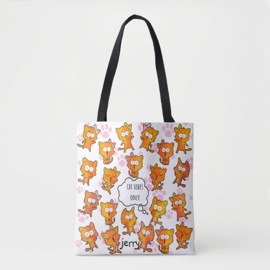 Tote Bag "Vibes de chat uniquement" Conception mignonne ave (Devant)