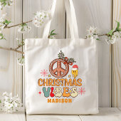 Tote Bag Vibes de Noël rétro super Paix Nom du signe