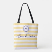 Tote Bag Vibes de plage jaune blanc rayure monogramme côtie (Dos)