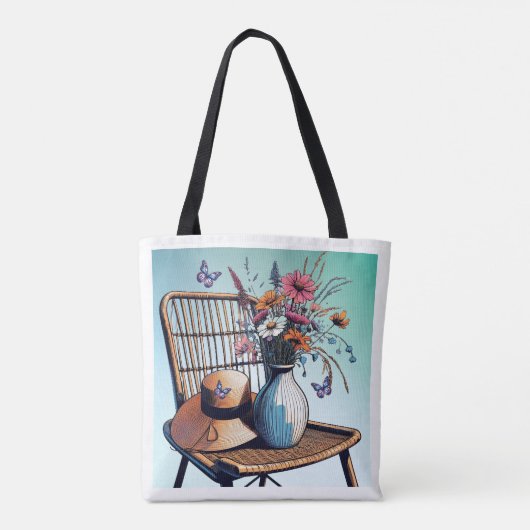 Tote Bag Vibes d'été en osier et fleurs (Dos)
