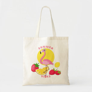 Tote Bag Vibes d'été Flamant rose Framboise Citron