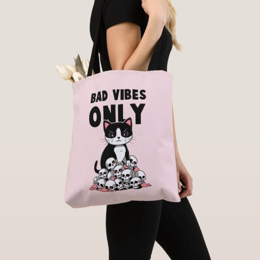 Tote Bag Vibes incorrectes uniquement - Chat et crânes (De près)