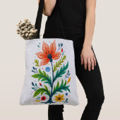Tote Bag Vibrant Boho Floral Tree Folk Art Botanical (De près)