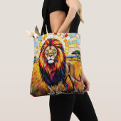Tote Bag Vibrant Colorée Lion mosaïque (De près)