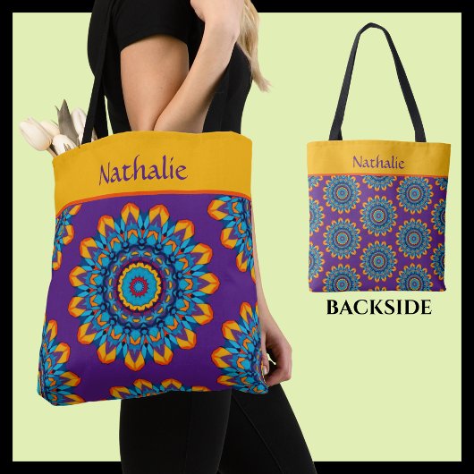 Tote Bag Vibrant Colorful Purple Boho Style